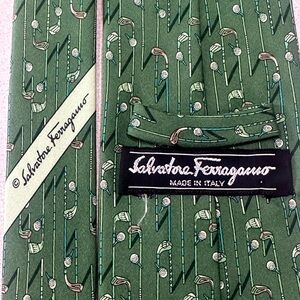 Salvatore Ferragamo Tie Designer Golf Vintage Silk